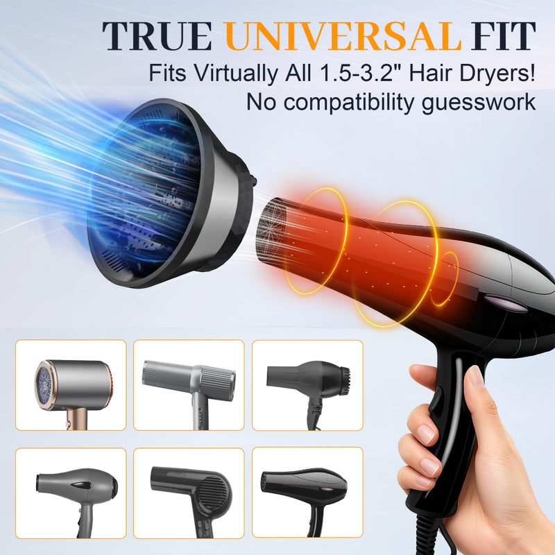 Wondrokey Universal Diffuser Hair Dryer Attachment - Fits Most 1.5-3.2"" Blow Dryers, Collapsible Diffuser For Curly Wavy Hair To Enhance Curls, Reduce Frizz, Fast Drying Travel Design - Image 3